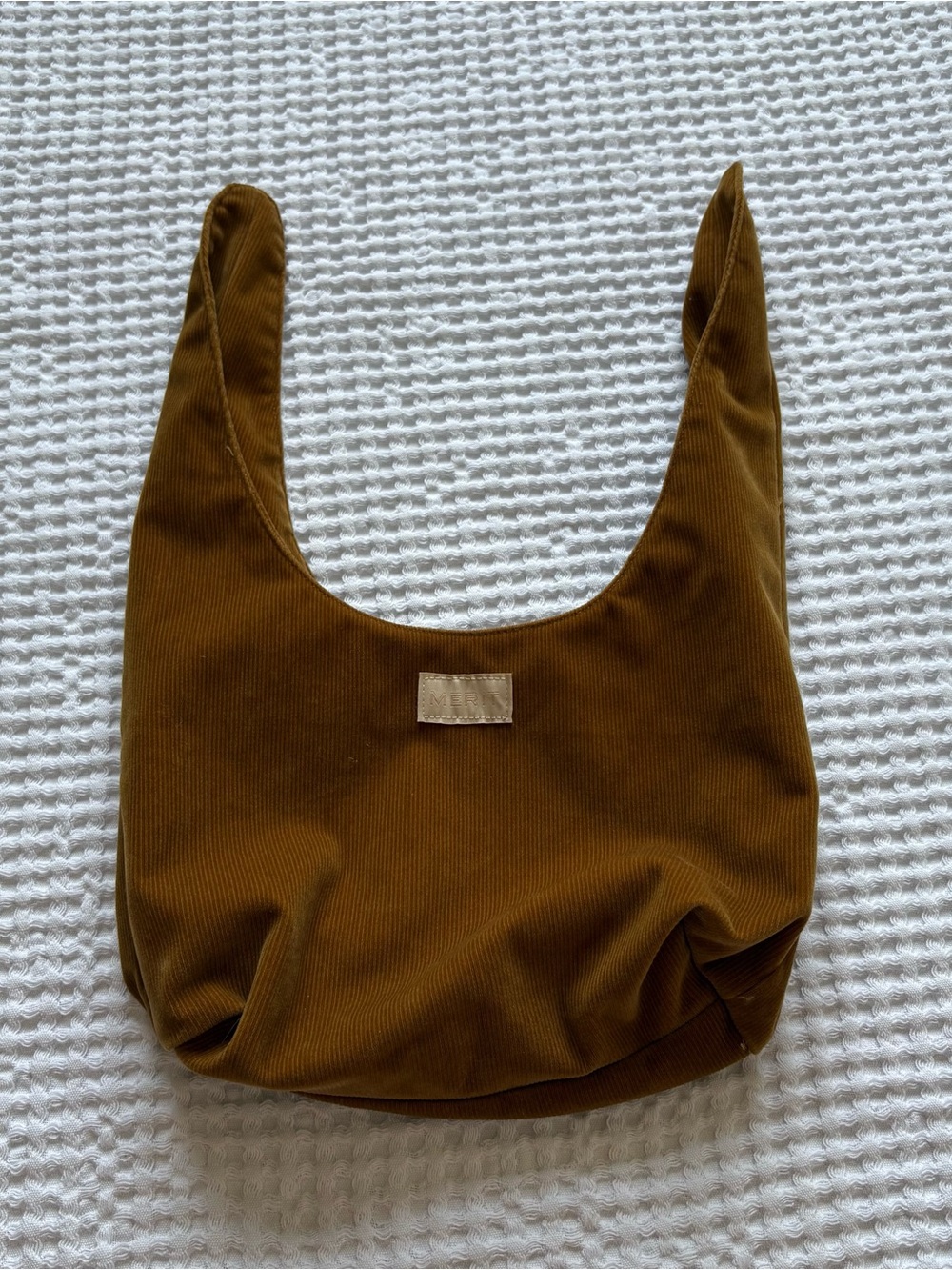 Merit Brown Corduroy Ribbed Tie Top Makeup Bag Travel Cosmetics Pouch Case